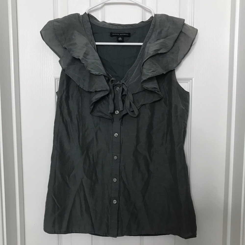 Banana Republic Gray Ruffle Tank Top Blouse Shirt